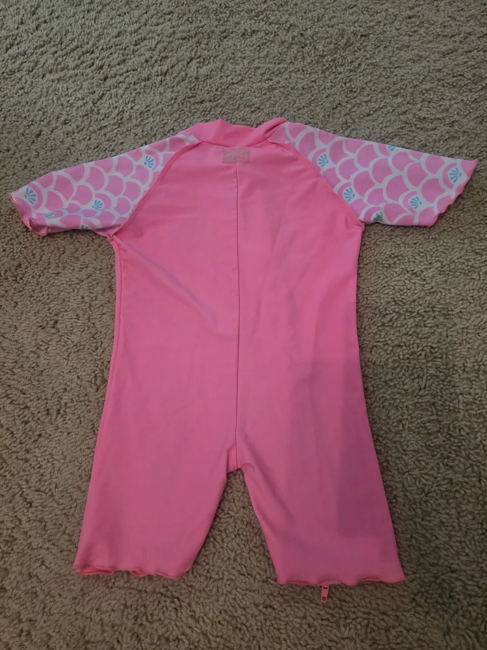 Girls Pink Short-Sleeve Zip-Front Rashguard Swim Suit